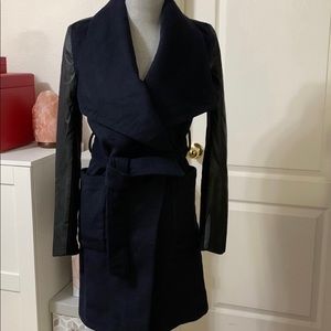 BCBGeneration Blue and Faux Black Leather Coat